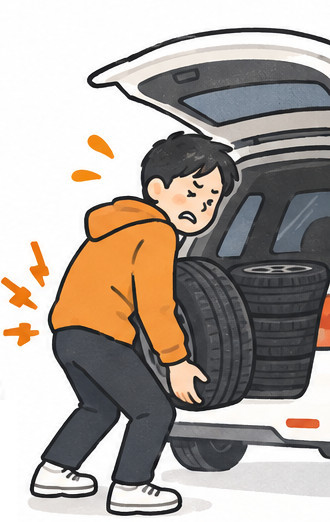 タイヤを車に積もうとして腰を痛めた男性